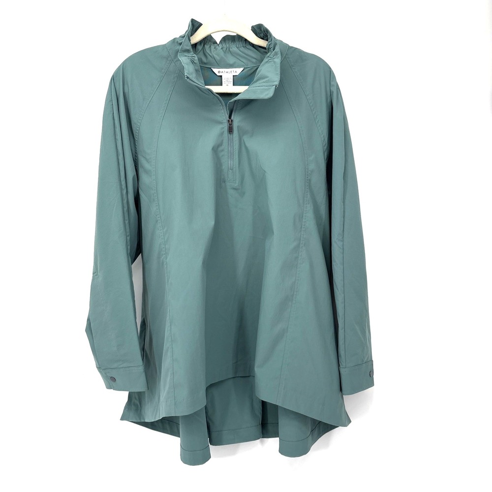 Athleta Advantage Poplin Top Women's XL Green Athleisure Active 1/4 Zip NWT